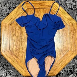 *J. CREW* Blue Ruched Ruffle One-Piece Swimsuit NWT Size 4